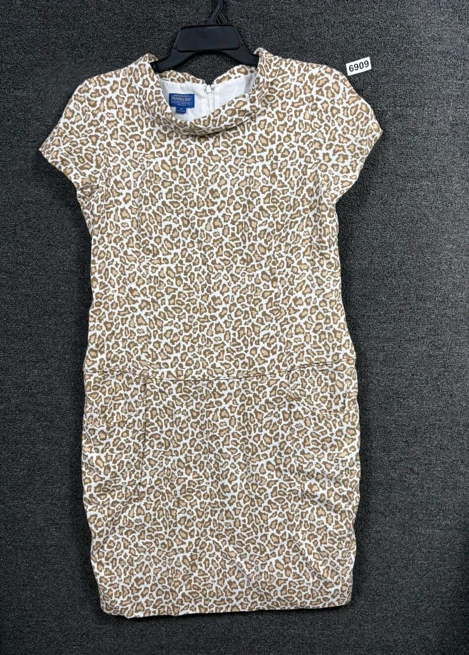 Pendleton Linen Blend Leopard Print Sheath Dress Womens Size 12 Brown White